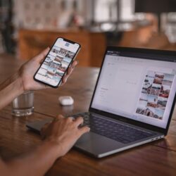 Woman Using Smartphone and Laptop